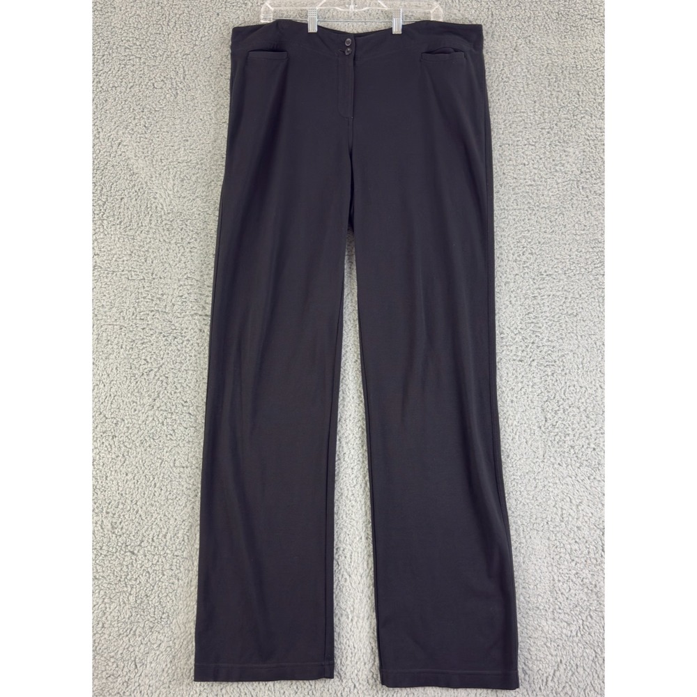 Eileen Fisher Dress Pants Womens Large Black Straight Leg Stretch High Rise Knit